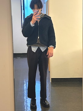 「アイテム（ボストンバッグ）」を使った、青さん（メンズ・179cm）の冬コーディネート