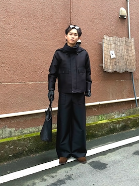 「オールブラックコーデ」｜「アイテム（その他アウター）」を使った、小幡　天雅さん（メンズ・176cm）の冬コーディネート
