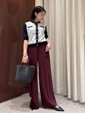 「ROPE'（ロペ）の【洗える・カセット服】ライトトリアセイージーワイドパンツ/お仕事・通勤・セットアップ対応（その他パンツ）」を使った、SEIKAさん（レディース・155cm）の夏コーディネート