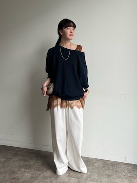 「DouDou（ドゥドゥ）の【インフルエンサーOKOCHI企画】リバーシブルロゴスウェット（Tシャツ/カットソー、ブルー系）」を使った、mikuさん（レディース・165cm）の春コーディネート