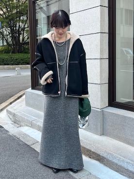 「アイテム（その他アウター、ブラック系）」を使った、mikuさん（レディース・165cm）の秋コーディネート