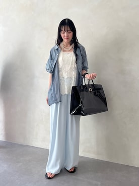 「DouDou（ドゥドゥ）の袖リブシアーデニムシャツ（シャツ/ブラウス）」を使った、mikuさん（レディース・165cm）の春コーディネート