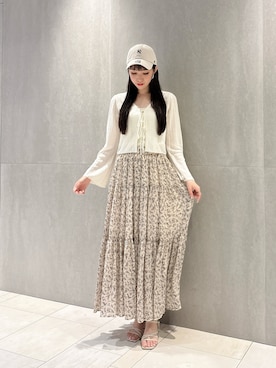 「PROPORTION BODY DRESSING（プロポーションボディドレッシング）の【中川紅葉さん着用】小花プリーツロングスカート / 1216120503（スカート、ホワイト系）」を使った、chiemiさん（レディース・162cm）の夏コーディネート