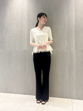 「PROPORTION BODY DRESSING（プロポーションボディドレッシング）の【追加生産決定！】部分シアーペプラムニット / 1216270606（ニット/セーター、ホワイト系）」を使った、chiemiさん（レディース・162cm）の夏コーディネート
