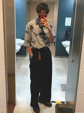 「Lui's（ルイス）のタックワイドパンツ（その他パンツ、ブラック系）」を使った、Tatsuyaさん（メンズ・186cm）の夏コーディネート