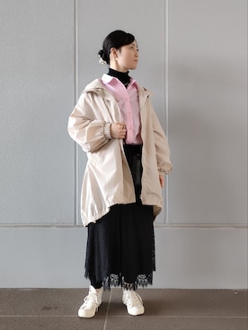 「ぽっちゃりコーデ」｜「アイテム（その他アウター）」を使った、AKIさん（レディース・160cm）の春コーディネート