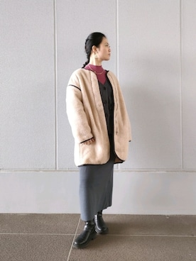 「ぽっちゃりコーデ」｜「アイテム（その他アウター）」を使った、AKIさん（レディース・160cm）の冬コーディネート