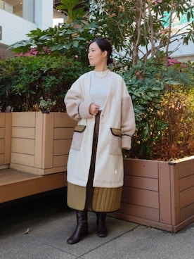 「ぽっちゃりコーデ」｜「アイテム（ジャケット/アウター、ホワイト系）」を使った、AKIさん（レディース・160cm）の冬コーディネート