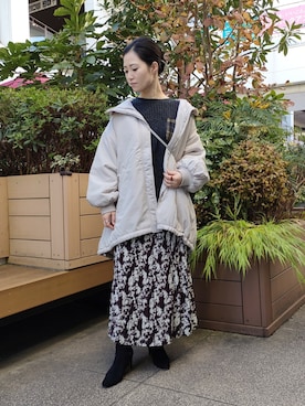 「ぽっちゃりコーデ」｜「アイテム（ジャケット/アウター、ホワイト系）」を使った、AKIさん（レディース・160cm）の秋コーディネート