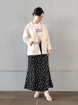 「ぽっちゃりコーデ」｜「アイテム（ジャケット/アウター、ホワイト系）」を使った、AKIさん（レディース・160cm）の春コーディネート