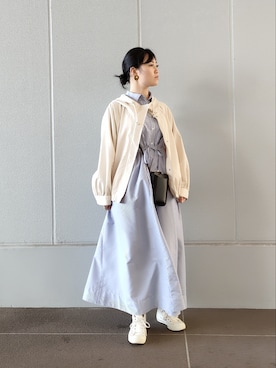 「ぽっちゃりコーデ」｜「アイテム（ジャケット/アウター、ホワイト系）」を使った、AKIさん（レディース・160cm）の春コーディネート