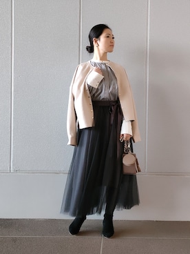 「ぽっちゃりコーデ」｜「アイテム（ジャケット/アウター、ホワイト系）」を使った、AKIさん（レディース・160cm）の冬コーディネート