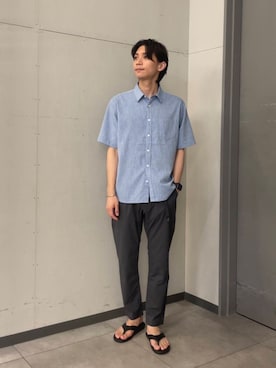 「ISLAND SLIPPER（アイランドスリッパ）のアイテム（サンダル）」を使った、カズマさん（メンズ・174cm）の夏コーディネート