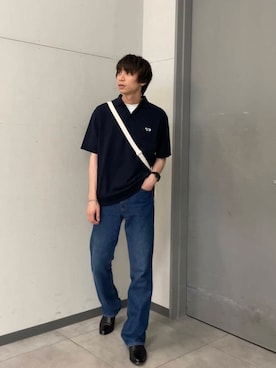 「ネイビー」｜「アイテム（ポロシャツ）」を使った、kazumazuma04さん（メンズ・174cm）の夏コーディネート