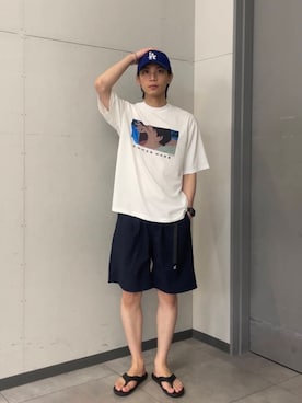 「ISLAND SLIPPER（アイランドスリッパ）のアイテム（サンダル）」を使った、カズマさん（メンズ・174cm）の夏コーディネート