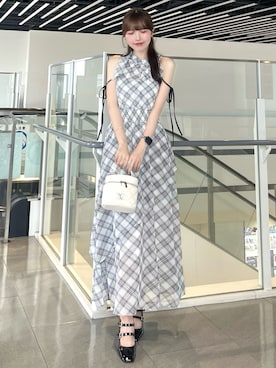 「INGNI（イング）の2Wayリボンアメスリロングワンピース（ワンピース、ホワイト系）」を使った、manakaさん（レディース・160cm）の夏コーディネート