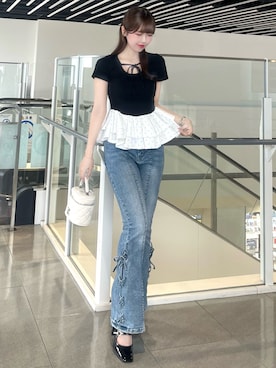 「ぺプラムトップス」｜manakaさん（レディース・160cm）の夏コーディネート