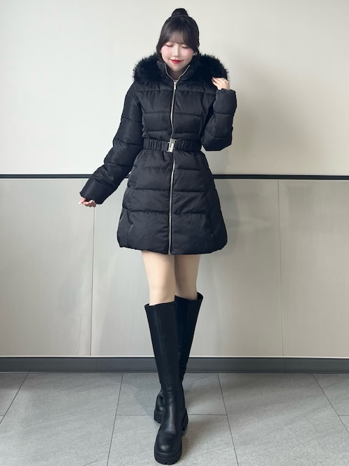 セール】ファーフード付ウエストベルトエコダウンコート（ダウン