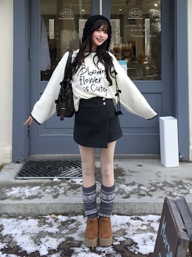 「アイテム（レッグウォーマー）」を使った、ほにさん（レディース・160cm）の冬コーディネート