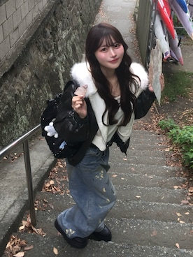 「アイテム（ライダースジャケット）」を使った、ほにさん（レディース・160cm）の秋コーディネート