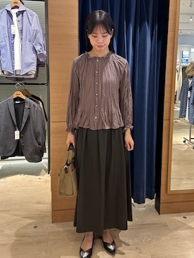 「MICO COULIER（ミコクリエ）のラインテープ2WAYミニトートバッグ（トートバッグ）」を使った、maruさん（レディース・156cm）の秋コーディネート
