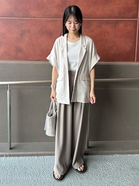 「パンツスタイル」｜「アイテム（ジャケット/アウター）」を使った、maruさん（レディース・156cm）の夏コーディネート