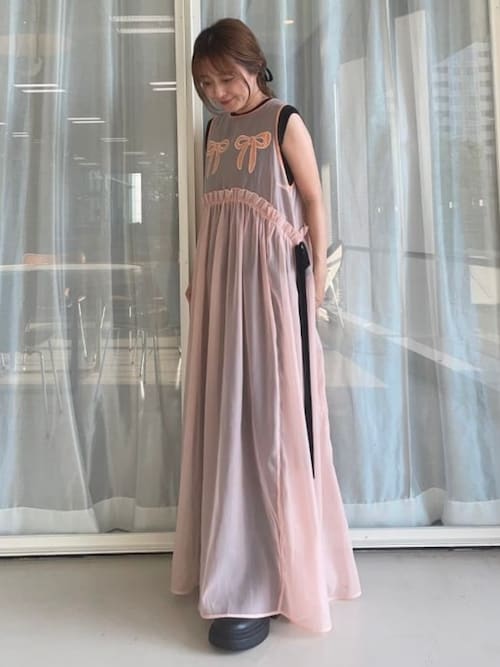 リボン オーガンジー ワンピース
