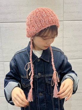 「アイテム（ニットキャップ/ビーニー、ピンク系）」を使った、Tamaさん（レディース・152cm）の春コーディネート
