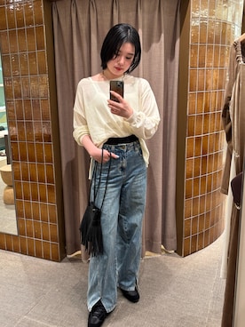 「SHENERY（シーナリー）のシアーワイドニット（ニット/セーター、ホワイト系）」を使った、rokugo___168cmさん（レディース・168cm）の春コーディネート