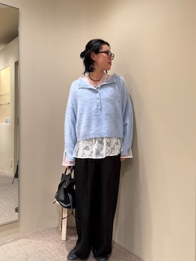 「SHENERY（シーナリー）のファーカシミヤ2WAYヘンリーニット（ニット/セーター、ブルー系）」を使った、rokugo___168cmさん（レディース・168cm）の秋コーディネート