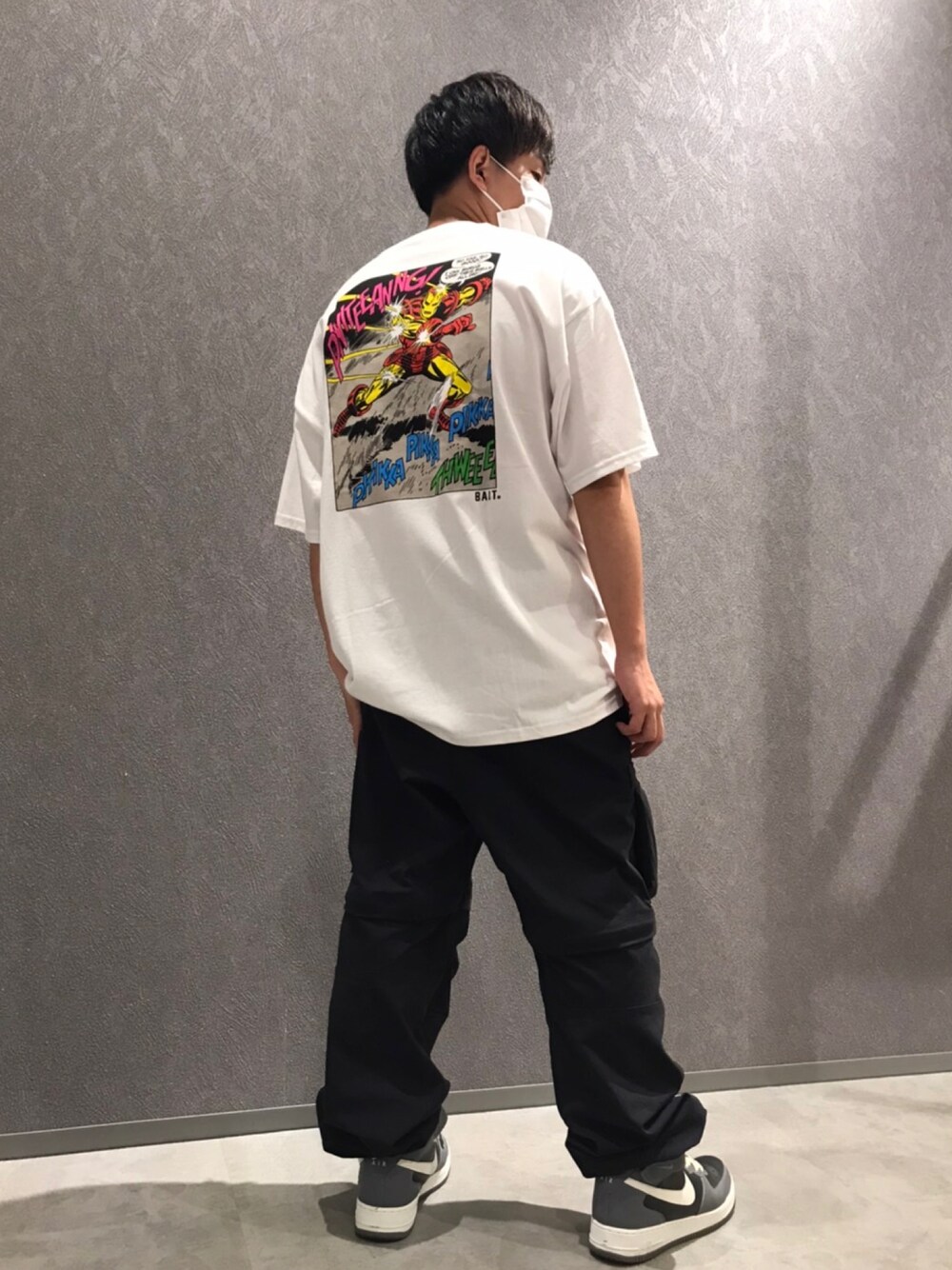 「BAIT、baitme、baitjapapn、marvel、IronMan」｜「BAITの【2109_MRV】IRON MAN INVINCIBLE TEE 216-MRV-TEE-006（Tシャツ/カットソー、ホワイト系）」を使った、yutoさん（メンズ・170cm）の秋コーディネートの1枚目の写真