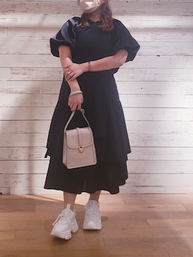 「袖ボリューム」｜「アイテム（スニーカー）」を使った、ru74oliveさん（レディース・156cm）の夏コーディネート