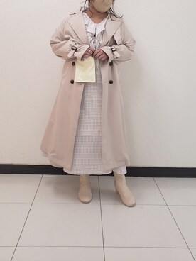「チェックワンピース」｜「アイテム（トレンチコート）」を使った、ru74oliveさん（レディース・156cm）の春コーディネート