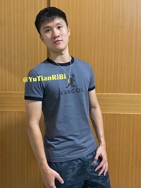 「KANGOL（カンゴール）のアイテム（Tシャツ/カットソー、グレー系）」を使った、IG: YuTianRiBiさん（メンズ・175cm）の秋コーディネート