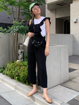 「韓国コーデ」｜「アイテム（オールインワン・サロペット）」を使った、Sasaさん（レディース・165cm）の夏コーディネート