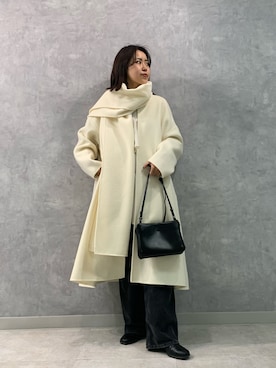 「Rouge vif（ルージュヴィフ）のアイテム（ノーカラーコート）」を使った、KONOMIさん（レディース・160cm）の冬コーディネート
