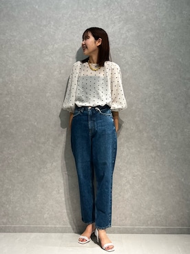 「RED CARD TOKYO（レッドカード）の【追加2】【RED CARD/レッドカード】JAZZ　ハイライズルーズテーパードデニム（デニムパンツ）」を使った、KONOMIさん（レディース・160cm）の夏コーディネート