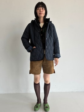 「BEAMS HEART（ビームスハート）のフード キルティング ブルゾン（ブルゾン、ブルー系）」を使った、BEAMS HEART WOMENさん（レディース・159cm）の夏コーディネート