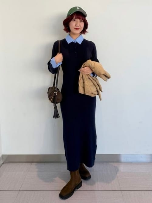 バイカラー ポロ ニット ワンピース