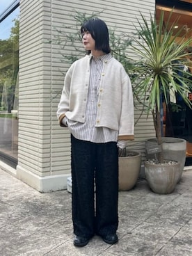 「BEAMS HEART（ビームスハート）のポケット パイピング シャツ（シャツ/ブラウス、ベージュ系）」を使った、BEAMS HEART WOMENさん（レディース・160cm）の秋コーディネート