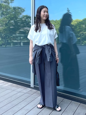「BEAMS HEART（ビームスハート）のチェック オーバー シャツ（シャツ/ブラウス、ブルー系）」を使った、BEAMS HEART WOMENさん（レディース・153cm）の春コーディネート