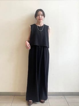 「BEAMS HEART（ビームスハート）のレイヤード コンビネゾン（つなぎ/オールインワン、ブラック系）」を使った、BEAMS HEART WOMENさん（レディース・159cm）の夏コーディネート