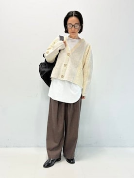 「BEAMS HEART（ビームスハート）のベルテッド バッグパック（バックパック/リュック、ブラック系）」を使った、BEAMS HEART WOMENさん（レディース・160cm）の秋コーディネート