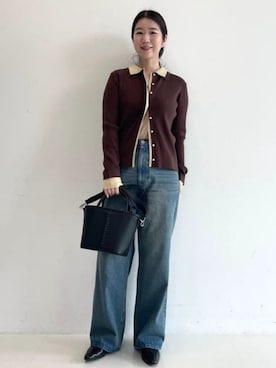 「BEAMS HEART（ビームスハート）のカガリ編 ショルダー バッグ（ショルダーバッグ、ブラック系）」を使った、BEAMS HEART WOMENさん（レディース・159cm）の夏コーディネート