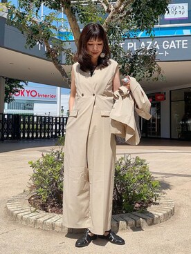 「BEAMS HEART（ビームスハート）のヘザー ドライ ハーフスリーブ ジャケット（テーラードジャケット、ベージュ系）」を使った、BEAMS HEART WOMENさん（レディース・153cm）の春コーディネート