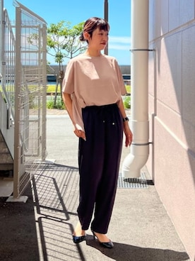 「BEAMS HEART（ビームスハート）のドルマン Tシャツ ブラウス（シャツ/ブラウス、イエロー系）」を使った、BEAMS HEART WOMENさん（レディース・159cm）の夏コーディネート