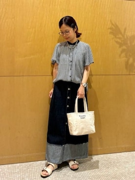 「BEAMS HEART（ビームスハート）のクレリック メロー ブラウス（シャツ/ブラウス、その他）」を使った、BEAMS HEART WOMENさん（レディース・159cm）の夏コーディネート