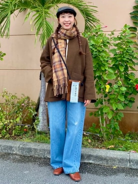 「アイテム（ノーカラージャケット、ブラウン系）」を使った、BEAMS HEART WOMENさん（レディース・161cm）の秋コーディネート