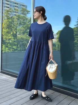 「BEAMS HEART（ビームスハート）のレイヤード風 ワンピース（ワンピース、ブルー系）」を使った、BEAMS HEART WOMENさん（レディース・153cm）の春コーディネート