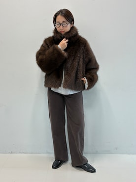 「BEAMS HEART（ビームスハート）のクロップド ファー ブルゾン（ブルゾン、ブラウン系）」を使った、BEAMS HEART WOMENさん（レディース・160cm）の秋コーディネート